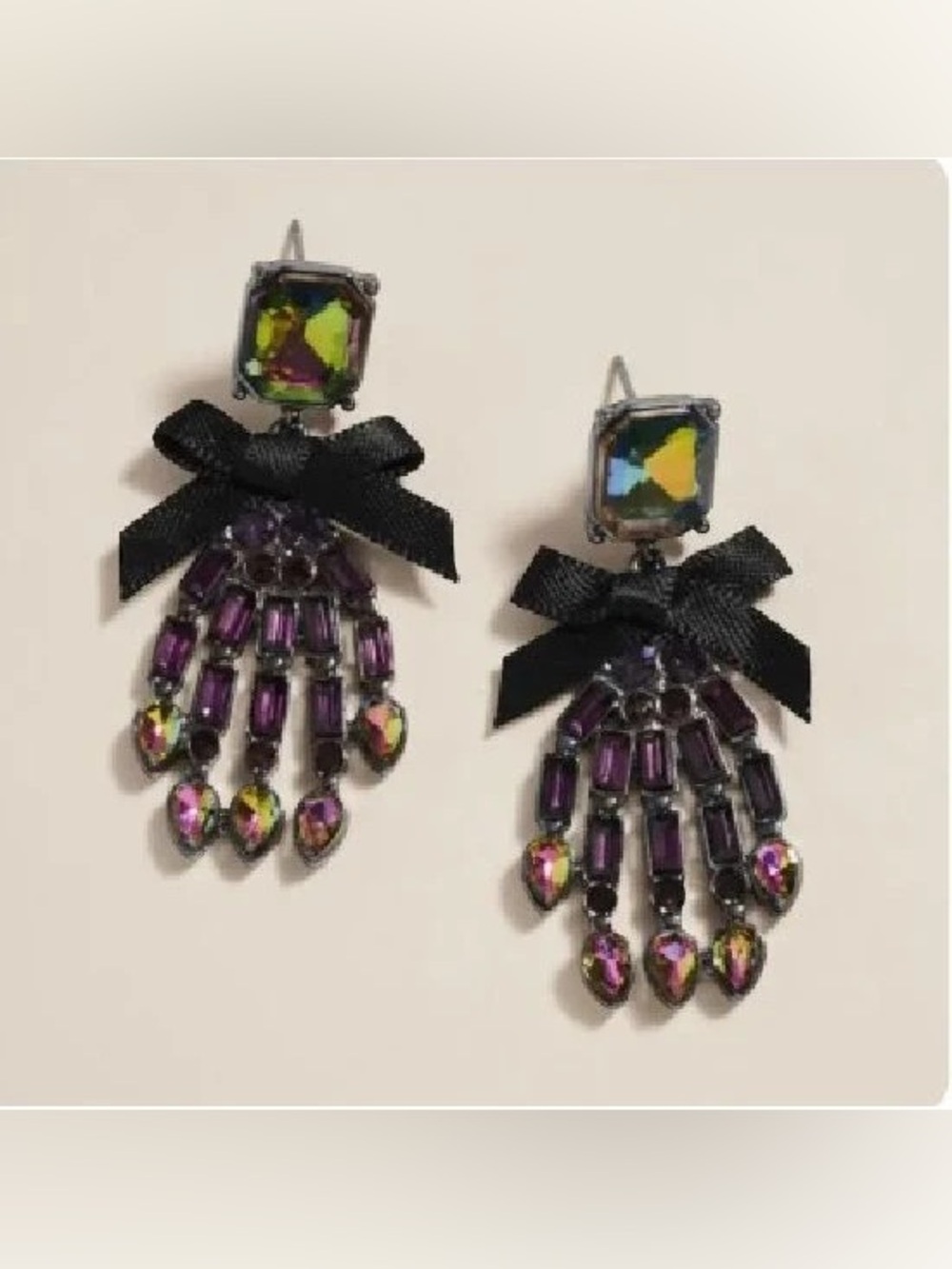 BRAND NEW WITH TAGS Rhinestone Skeleton Hand Bow Earrings